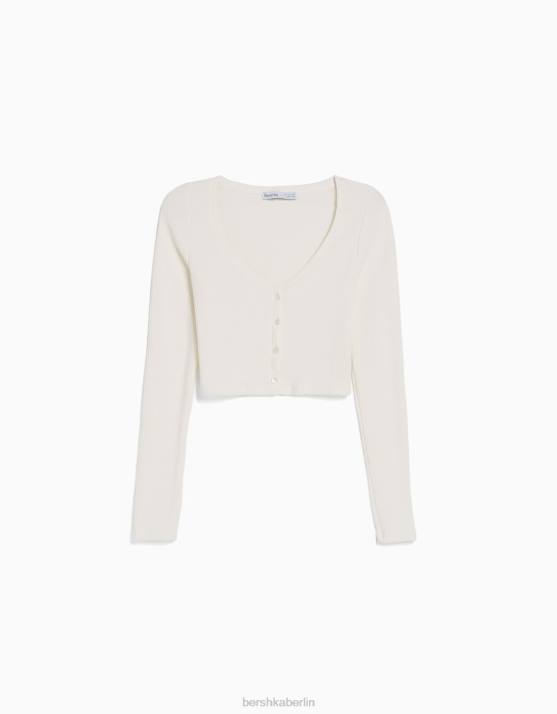 Weiss Bershka unisex Strickjacke mit Knöpfen H00J4141