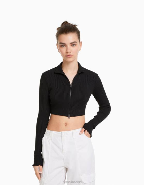 dunkelgrau Bershka unisex Kurzer Cardigan mit hohem Kragen und Reißverschluss H00J4122