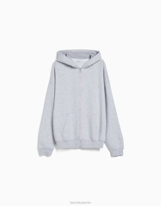 grau Bershka unisex Übergroßer Kapuzenpullover mit Reißverschluss H00J4126
