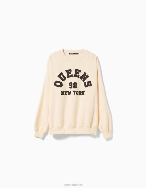 Beige Bershka unisex Übergroßes bedrucktes Sweatshirt H00J4132