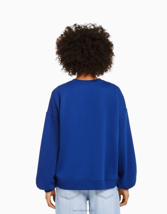 Blau Bershka unisex Übergroßes bedrucktes Sweatshirt H00J4115