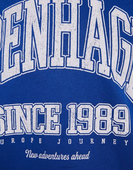 Blau Bershka unisex Übergroßes bedrucktes Sweatshirt H00J4115