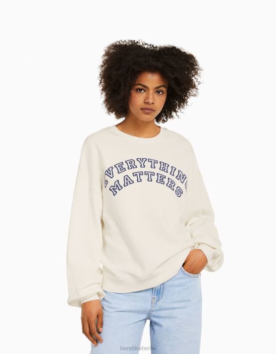 Creme Bershka unisex Übergroßes bedrucktes Sweatshirt H00J4118