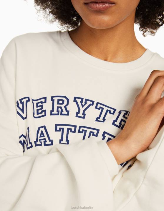 Creme Bershka unisex Übergroßes bedrucktes Sweatshirt H00J4118