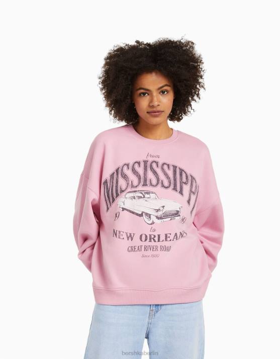 Rosa Bershka unisex Übergroßes bedrucktes Sweatshirt H00J4116