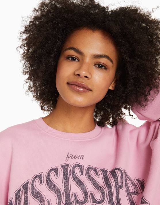 Rosa Bershka unisex Übergroßes bedrucktes Sweatshirt H00J4116
