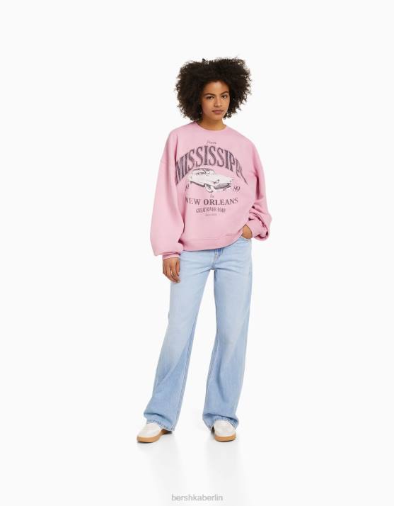 Rosa Bershka unisex Übergroßes bedrucktes Sweatshirt H00J4116