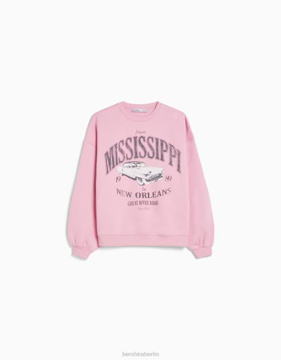 Rosa Bershka unisex Übergroßes bedrucktes Sweatshirt H00J4116