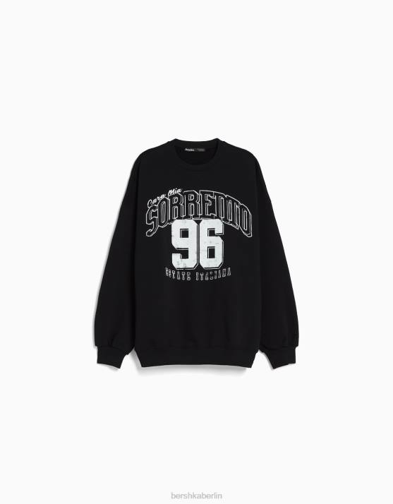 Schwarz Bershka unisex Bedrucktes Langarm-Sweatshirt H00J4130