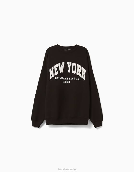 Schwarz Bershka unisex Übergroßes bedrucktes Sweatshirt H00J4134