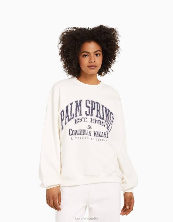 Weiss Bershka unisex Übergroßes bedrucktes Sweatshirt H00J4117