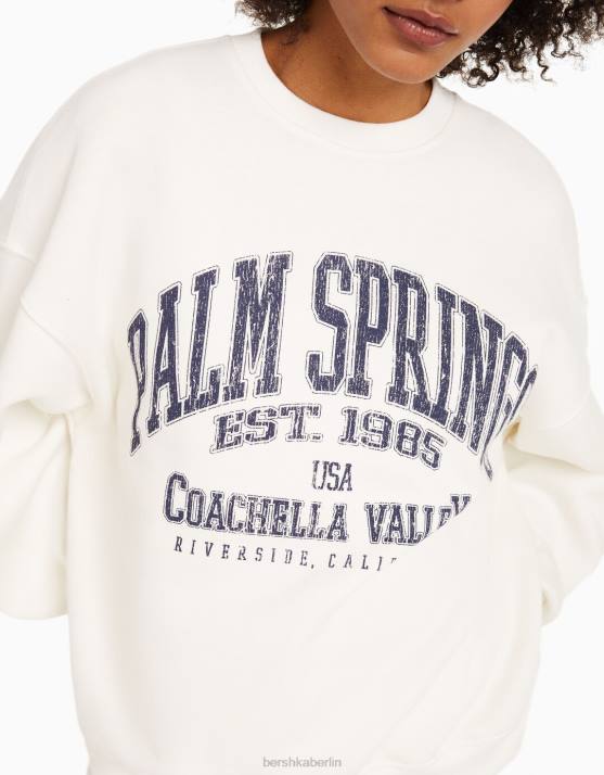 Weiss Bershka unisex Übergroßes bedrucktes Sweatshirt H00J4117