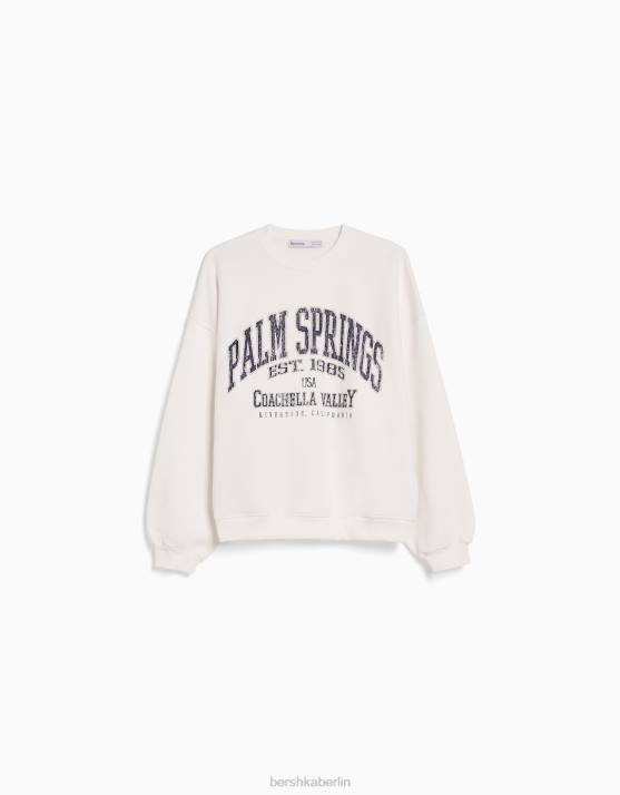 Weiss Bershka unisex Übergroßes bedrucktes Sweatshirt H00J4117