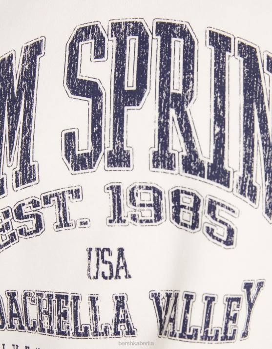 Weiss Bershka unisex Übergroßes bedrucktes Sweatshirt H00J4117