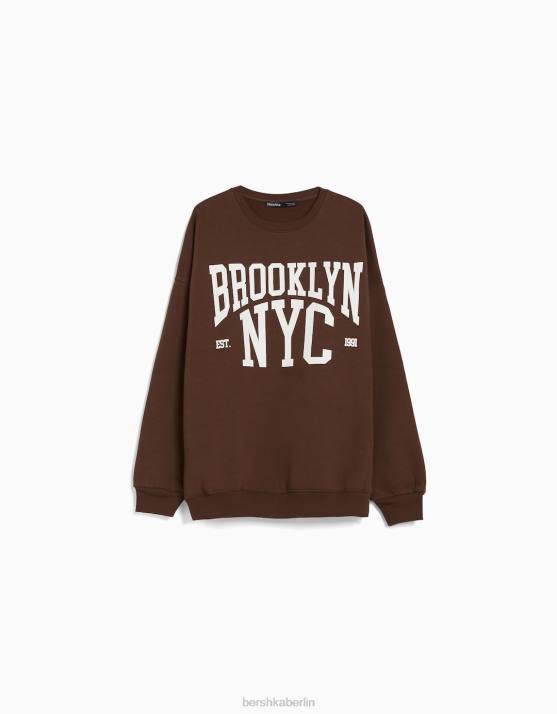 braun Bershka unisex Übergroßes bedrucktes Sweatshirt H00J4139