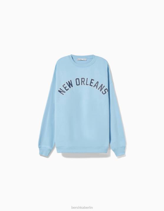 hellblau Bershka unisex Übergroßes bedrucktes Sweatshirt H00J4140
