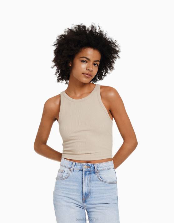 Beige Bershka unisex Geripptes Tanktop H00J3847
