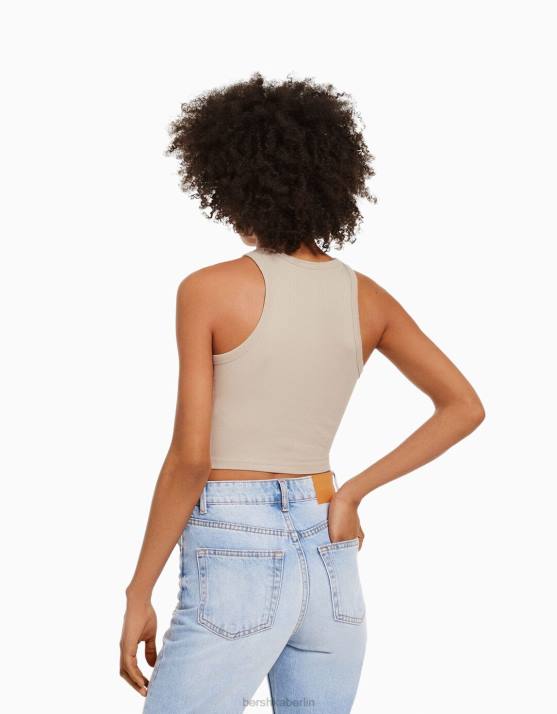 Beige Bershka unisex Geripptes Tanktop H00J3847