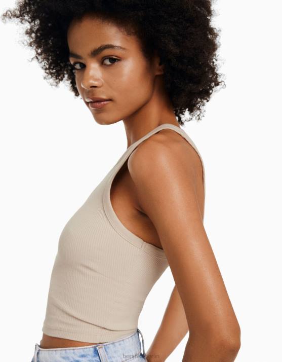 Beige Bershka unisex Geripptes Tanktop H00J3847