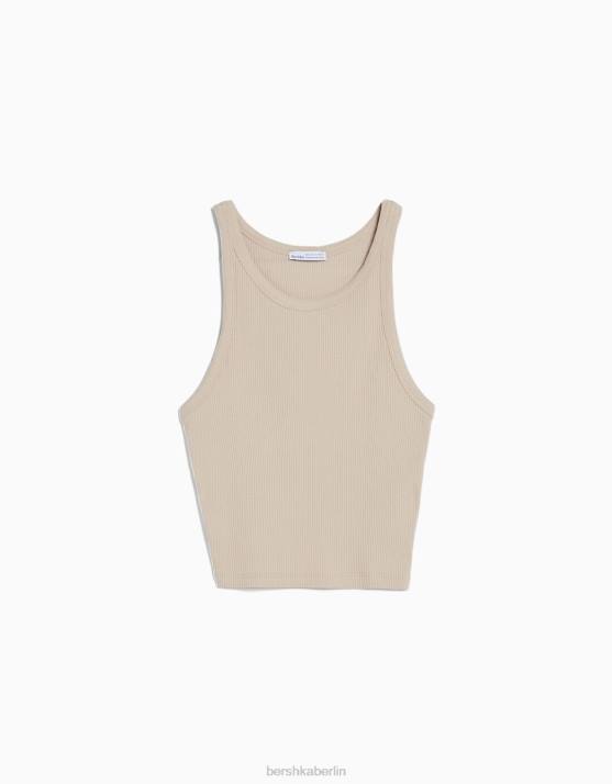Beige Bershka unisex Geripptes Tanktop H00J3847