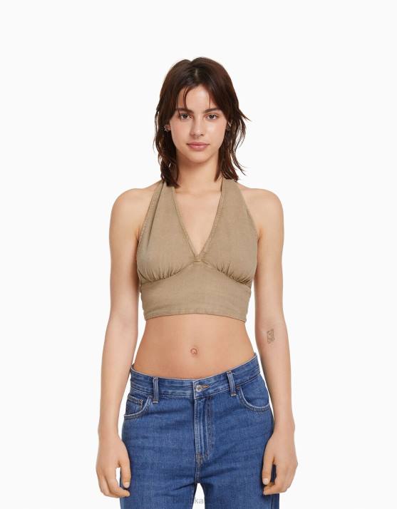 Beige Bershka unisex Rustikales Crop-Top aus Leinenmischung H00J3770