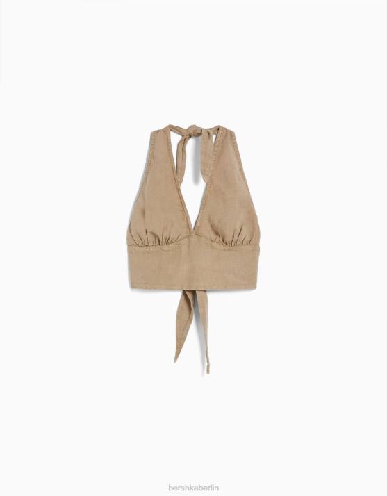 Beige Bershka unisex Rustikales Crop-Top aus Leinenmischung H00J3770