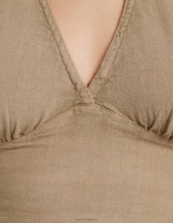 Beige Bershka unisex Rustikales Crop-Top aus Leinenmischung H00J3770