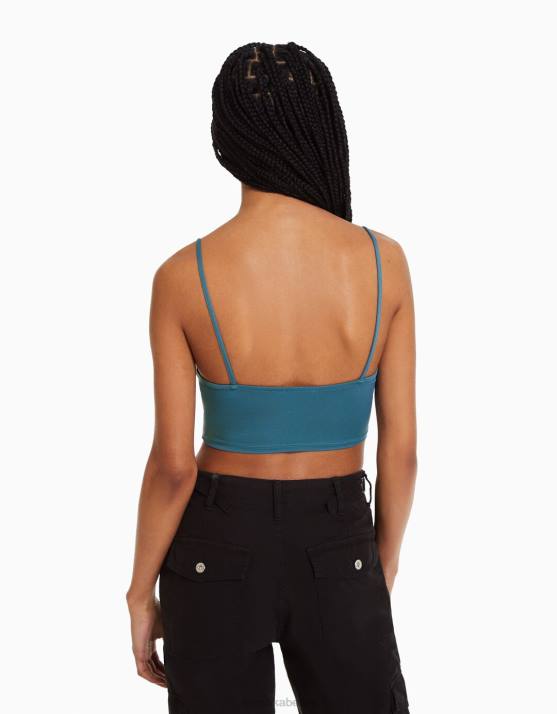 Blau Bershka unisex Crop-Top mit Trägern H00J3763