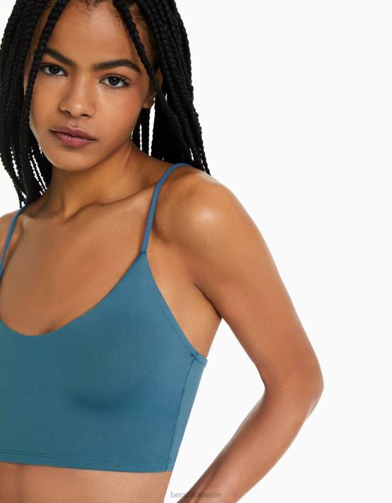 Blau Bershka unisex Crop-Top mit Trägern H00J3763