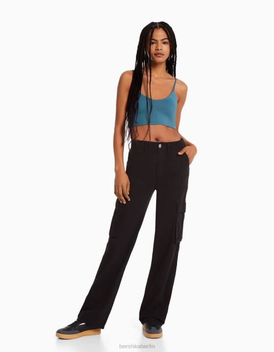 Blau Bershka unisex Crop-Top mit Trägern H00J3763