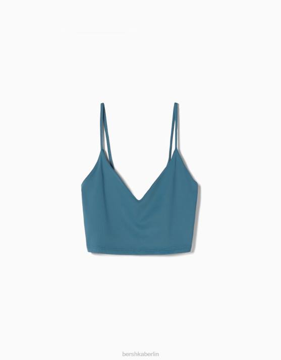 Blau Bershka unisex Crop-Top mit Trägern H00J3763