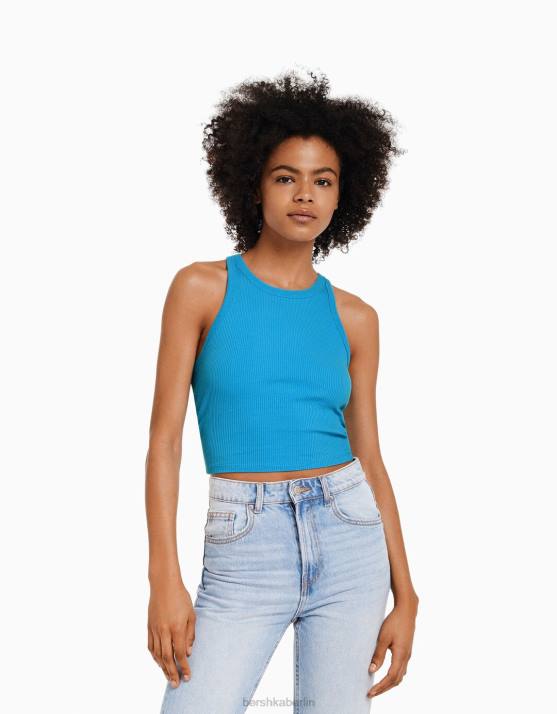 Blau Bershka unisex Geripptes Tanktop H00J3845