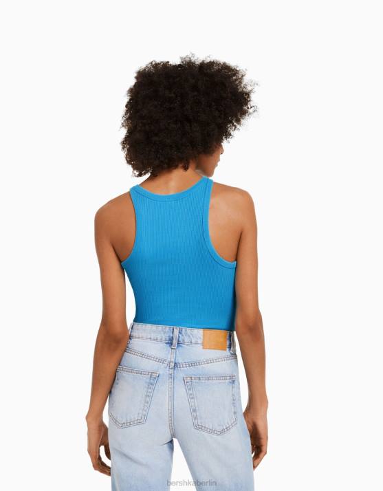 Blau Bershka unisex Geripptes Tanktop H00J3845