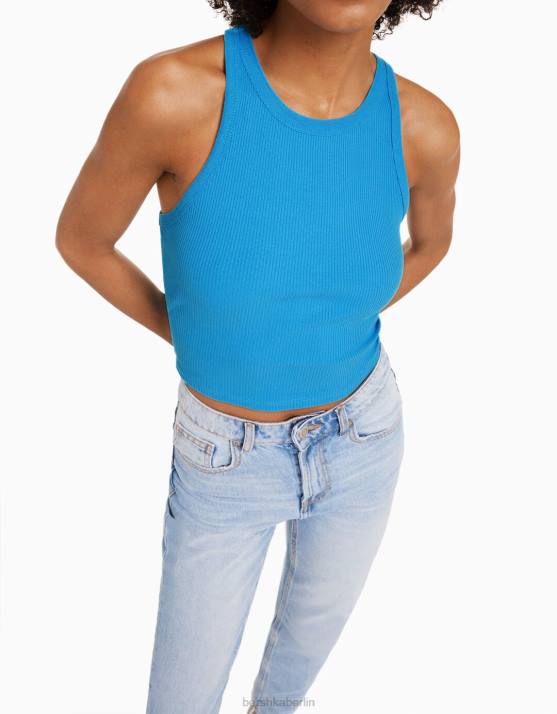 Blau Bershka unisex Geripptes Tanktop H00J3845