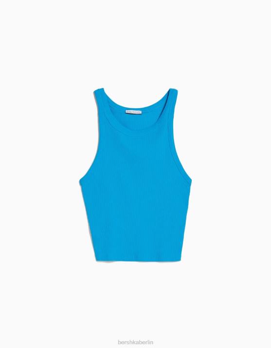 Blau Bershka unisex Geripptes Tanktop H00J3845