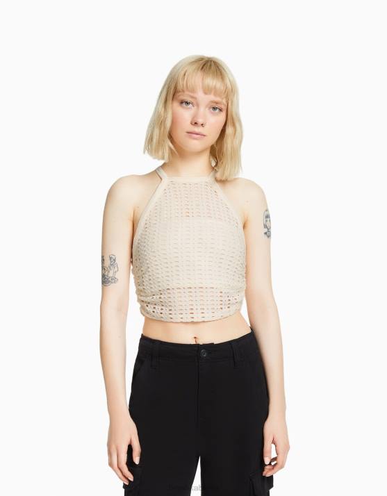 Creme Bershka unisex Gehäkeltes Racer-Top H00J3715
