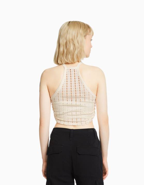 Creme Bershka unisex Gehäkeltes Racer-Top H00J3715