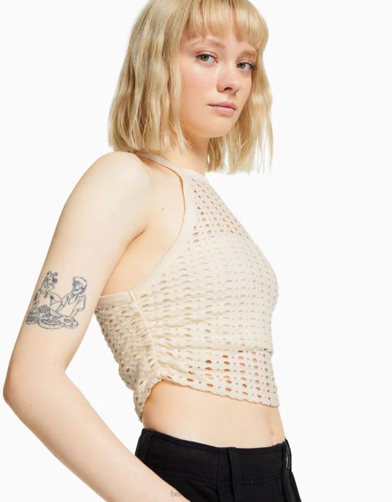 Creme Bershka unisex Gehäkeltes Racer-Top H00J3715