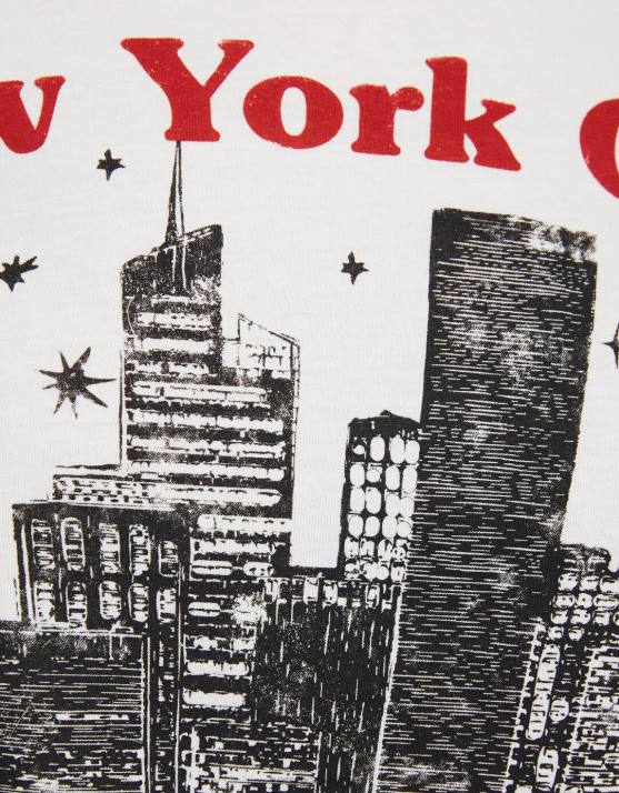 Creme Bershka unisex Kurzarm-T-Shirt mit Aufdruck H00J3743