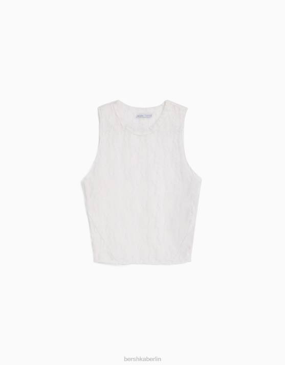 Creme Bershka unisex ärmelloses Spitzenhemd H00J3858