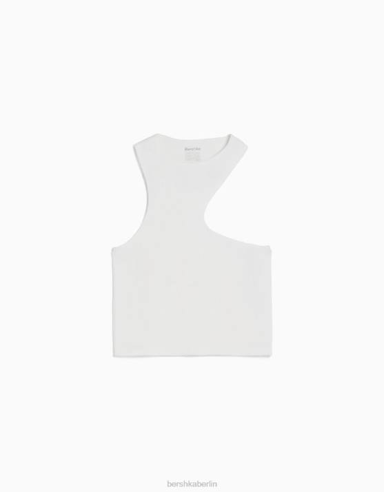 Creme Bershka unisex ärmelloses, nahtloses, asymmetrisches Oberteil H00J3841