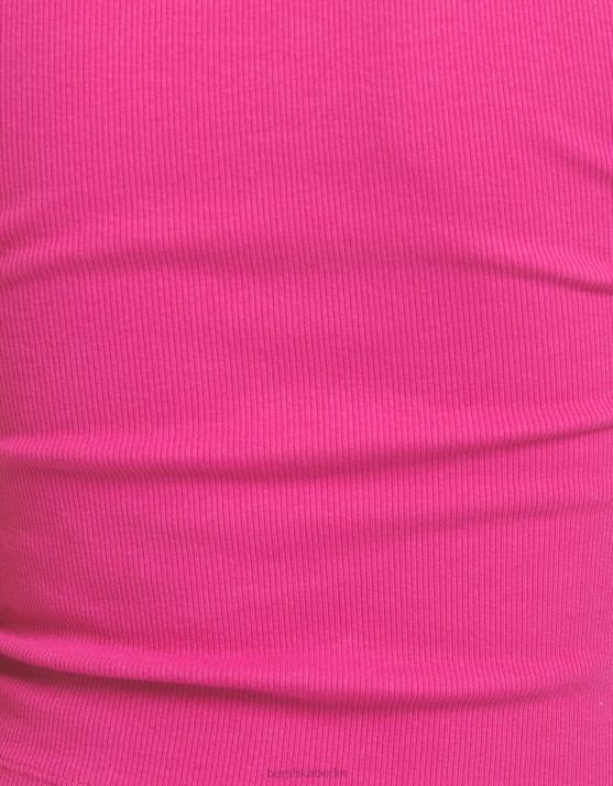 Fuchsie Bershka unisex Geripptes Kurzarm-T-Shirt H00J3748