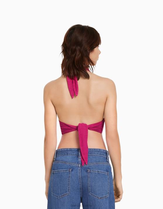 Fuchsie Bershka unisex Rustikales Crop-Top aus Leinenmischung H00J3771