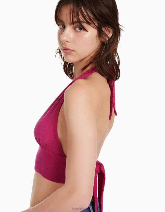 Fuchsie Bershka unisex Rustikales Crop-Top aus Leinenmischung H00J3771
