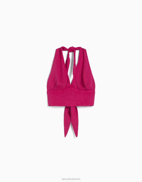 Fuchsie Bershka unisex Rustikales Crop-Top aus Leinenmischung H00J3771