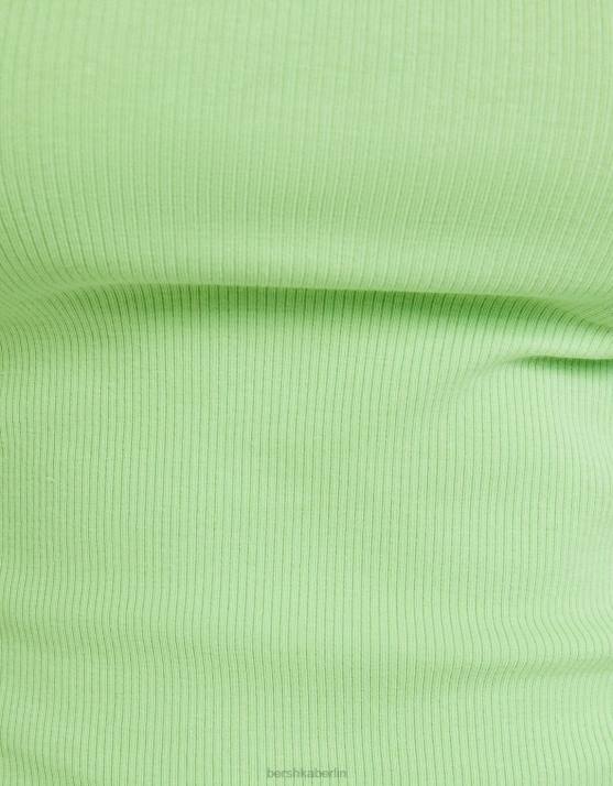Grün Bershka unisex Geripptes Kurzarm-T-Shirt H00J3745