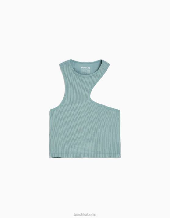 Grün Bershka unisex ärmelloses, nahtloses, asymmetrisches Oberteil H00J3842