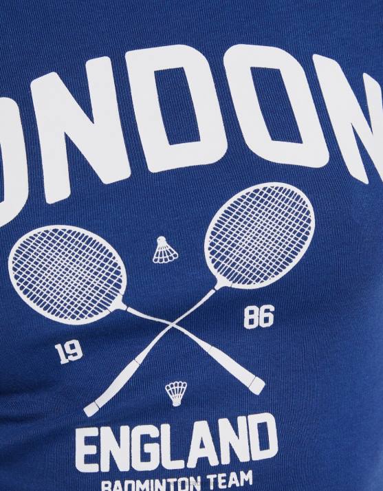 Marine Bershka unisex Kurzarm-T-Shirt mit Aufdruck H00J3737