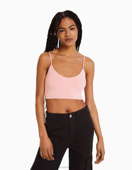 Rosa Bershka unisex Crop-Top mit Trägern H00J3757