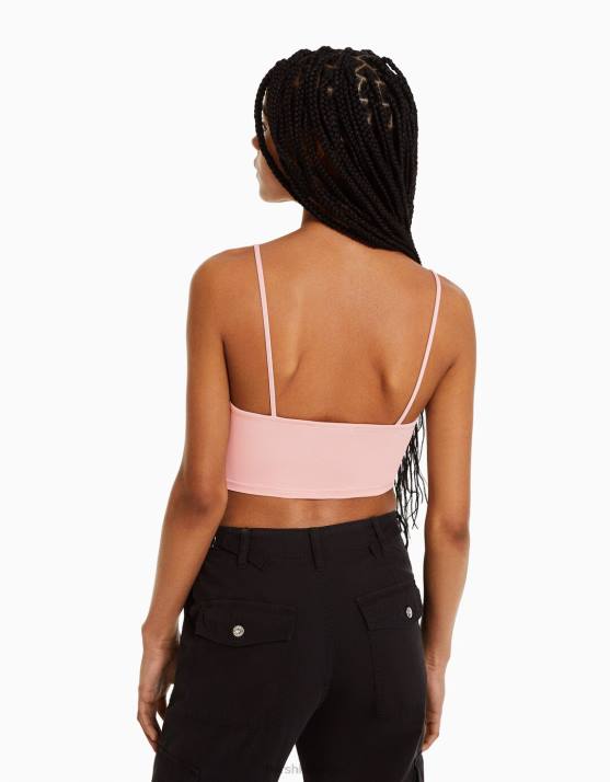 Rosa Bershka unisex Crop-Top mit Trägern H00J3757